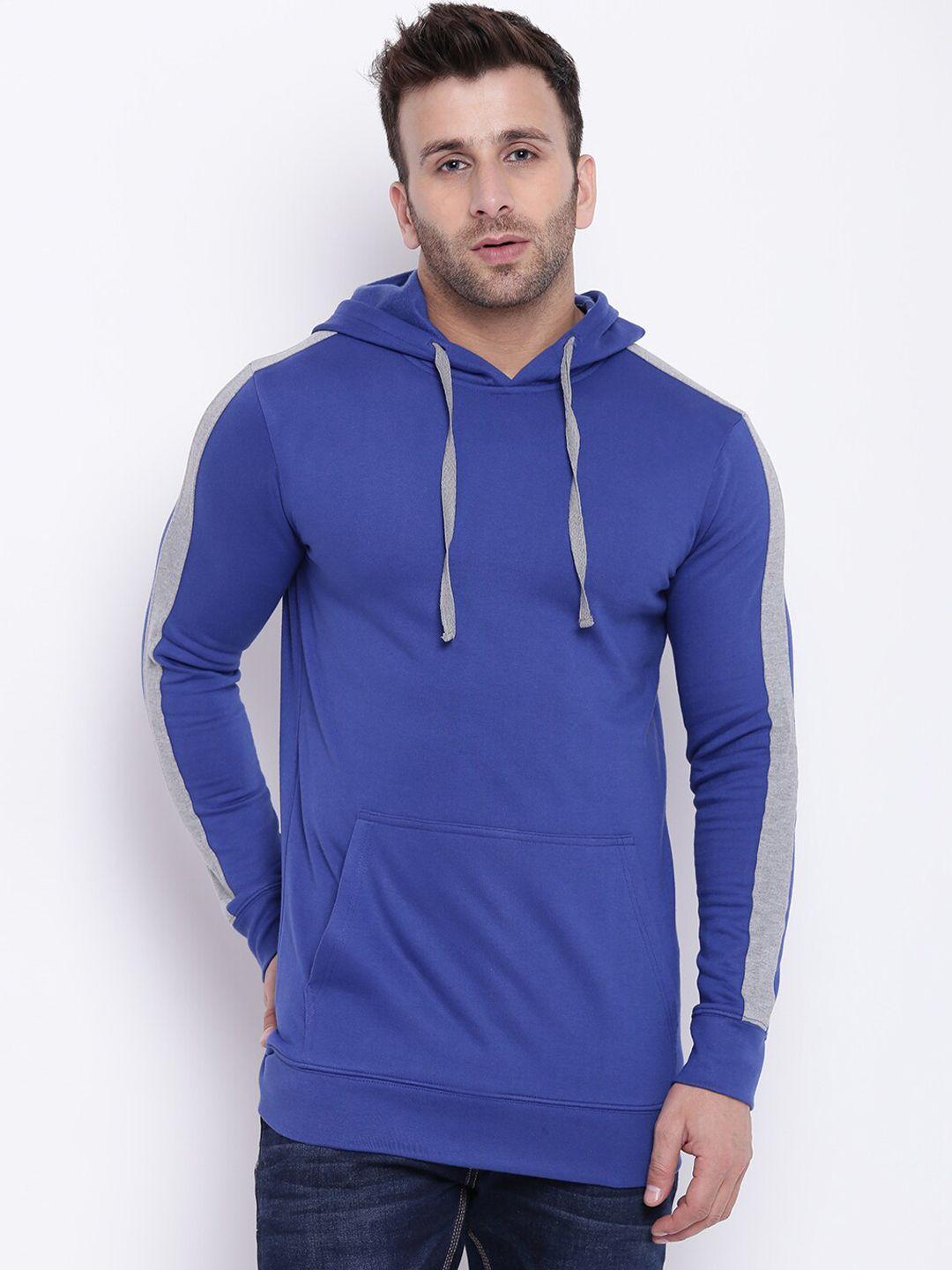 gritstones men blue colourblocked hooded sweatshirt