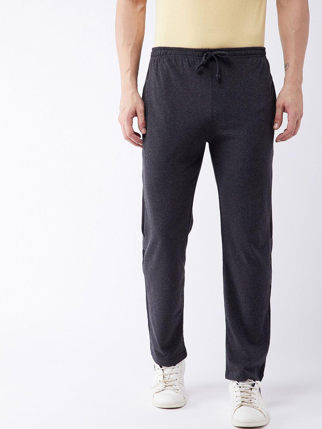 gritstones men charcoal grey regular fit solid comfort fit track pants
