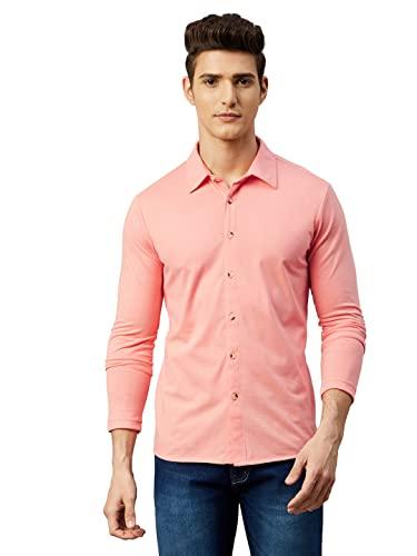 gritstones men coral color full sleeve cotton blend plain summer shirts(gsfshrtsr2968crl_xl)