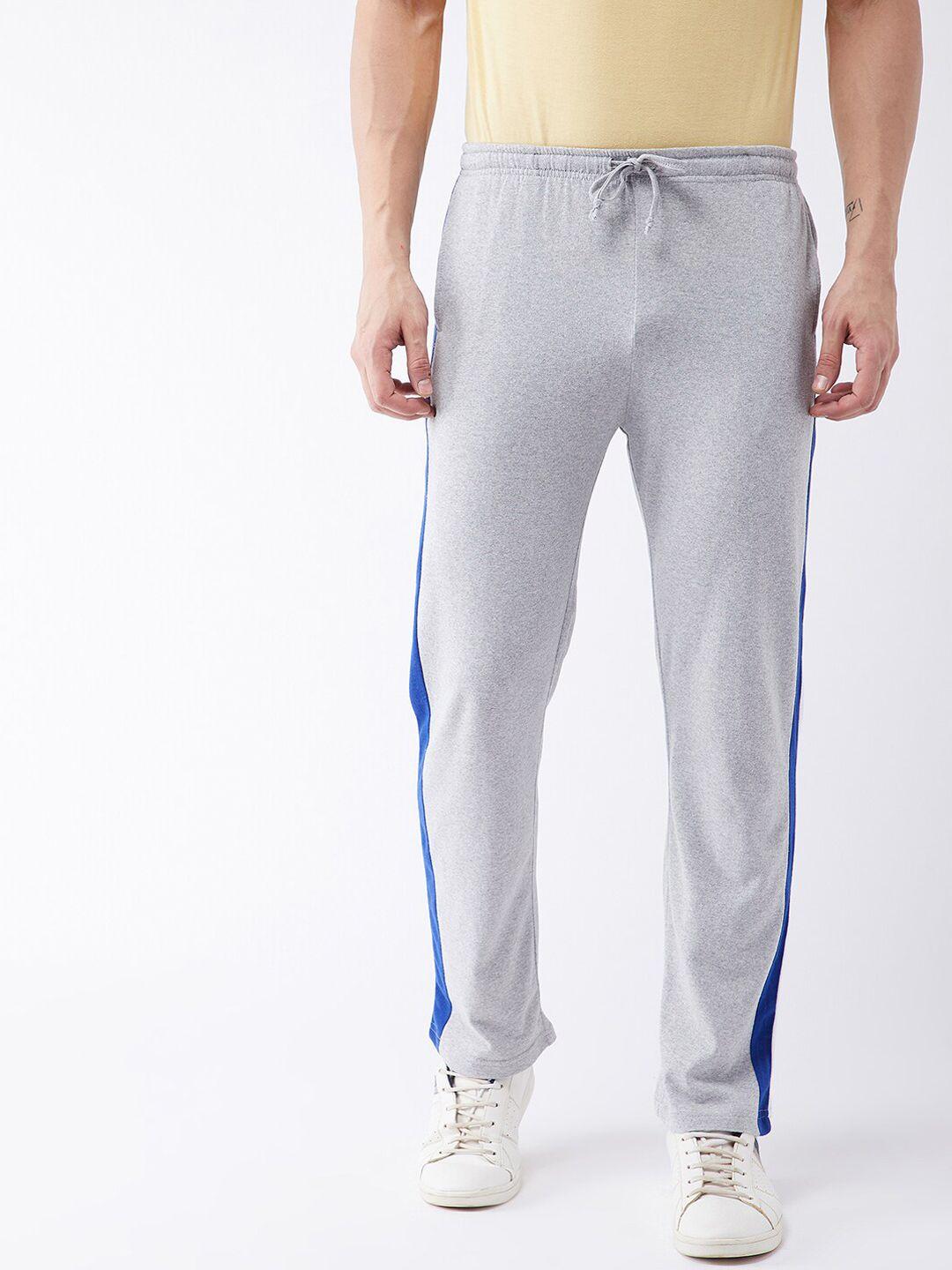 gritstones men grey & blue side striped cotton track pants