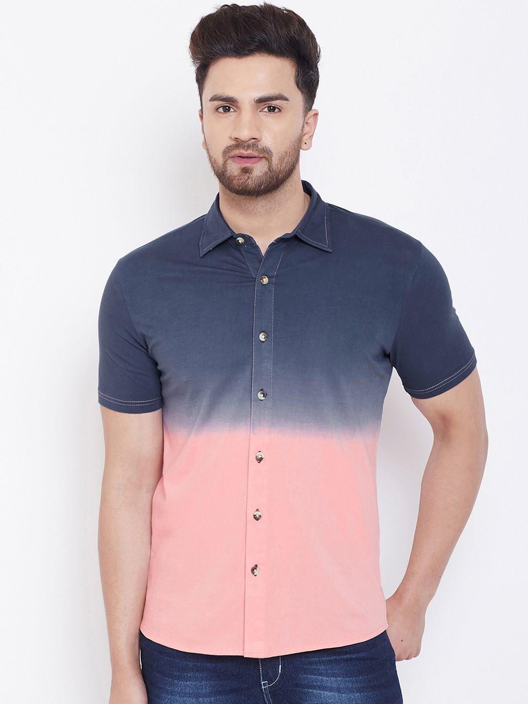 gritstones men pink & blue regular fit colourblocked casual shirt