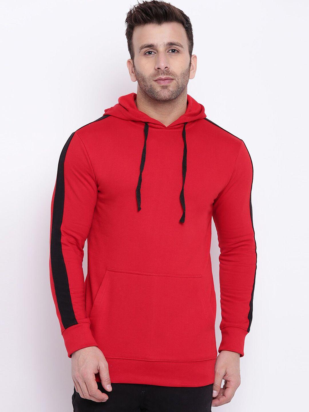 gritstones men red solid hooded sweatshirt