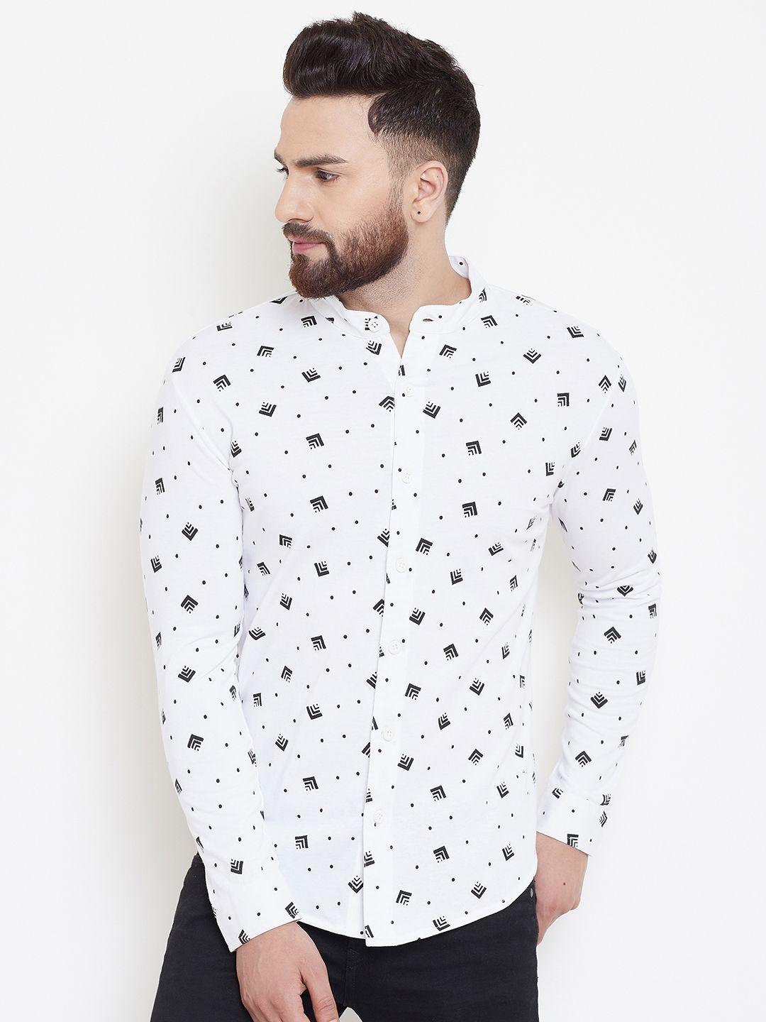 gritstones men white & black printed regular fit casual shirt