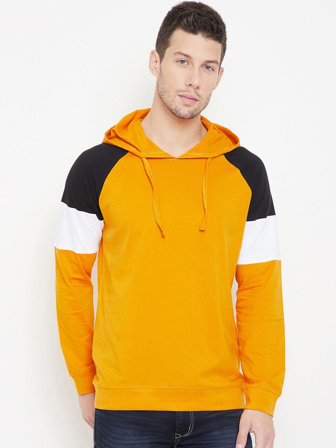 gritstones men yellow colourblocked hood t-shirt