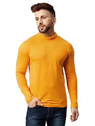 gritstones men yellow high neck cotton solid t-shirt (gsfshignk2213yel_m)