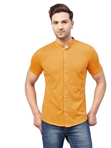 gritstones men yellow melange half sleeve cotton blend summer shirts (gsshrths1643yelmlg_m)