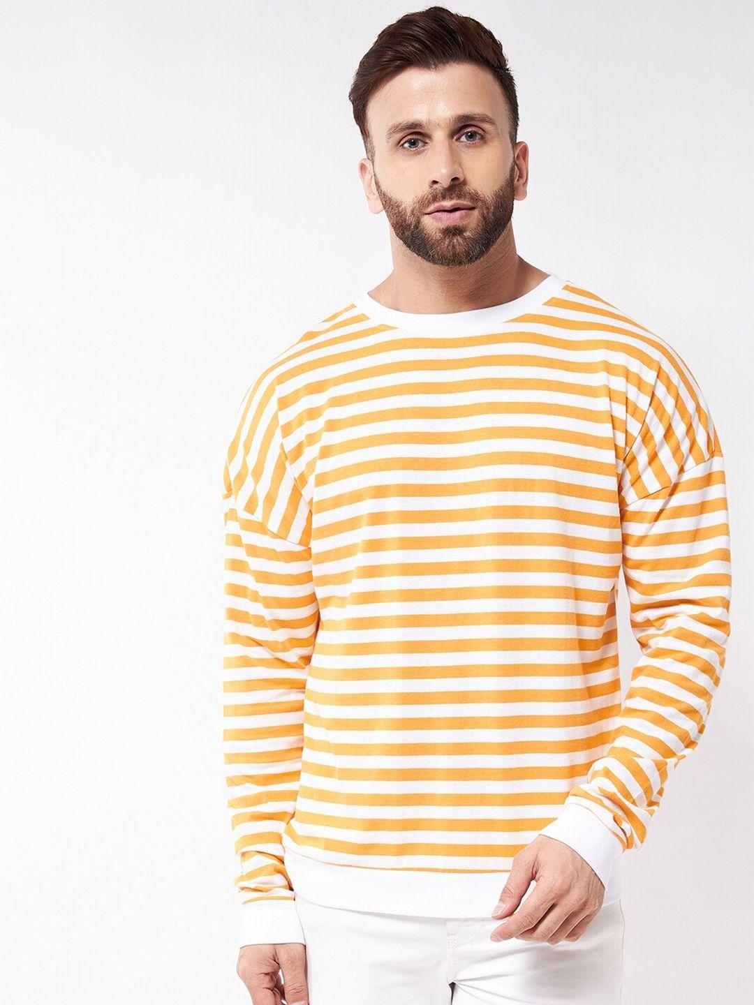 gritstones men yellow printed striped oversize drop shoulder cotton loose t-shirt