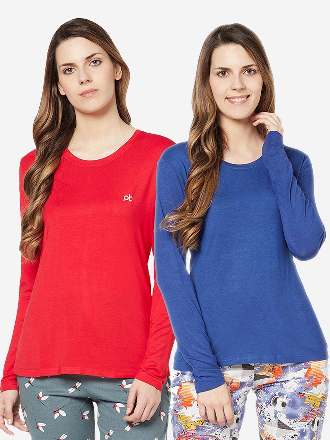 groversons paris beauty  red &blue women pack of 2 t-shirt