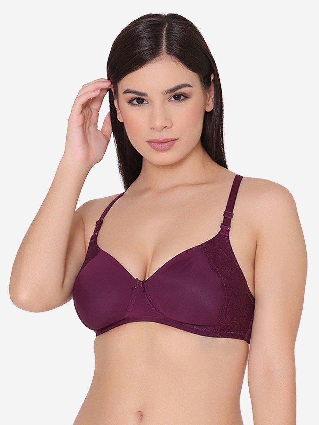 groversons paris beauty burgundy lightly padded non wired multiway bra with lace
