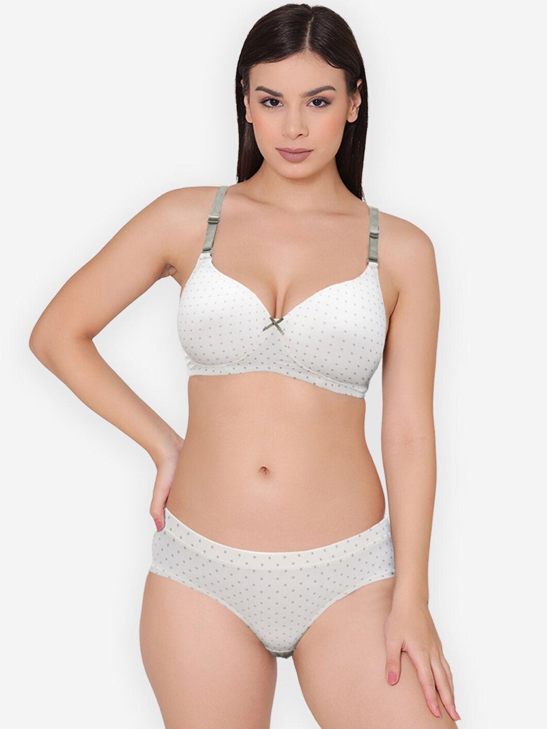 groversons paris beauty polka dots printed lingerie setbp120-white-32b