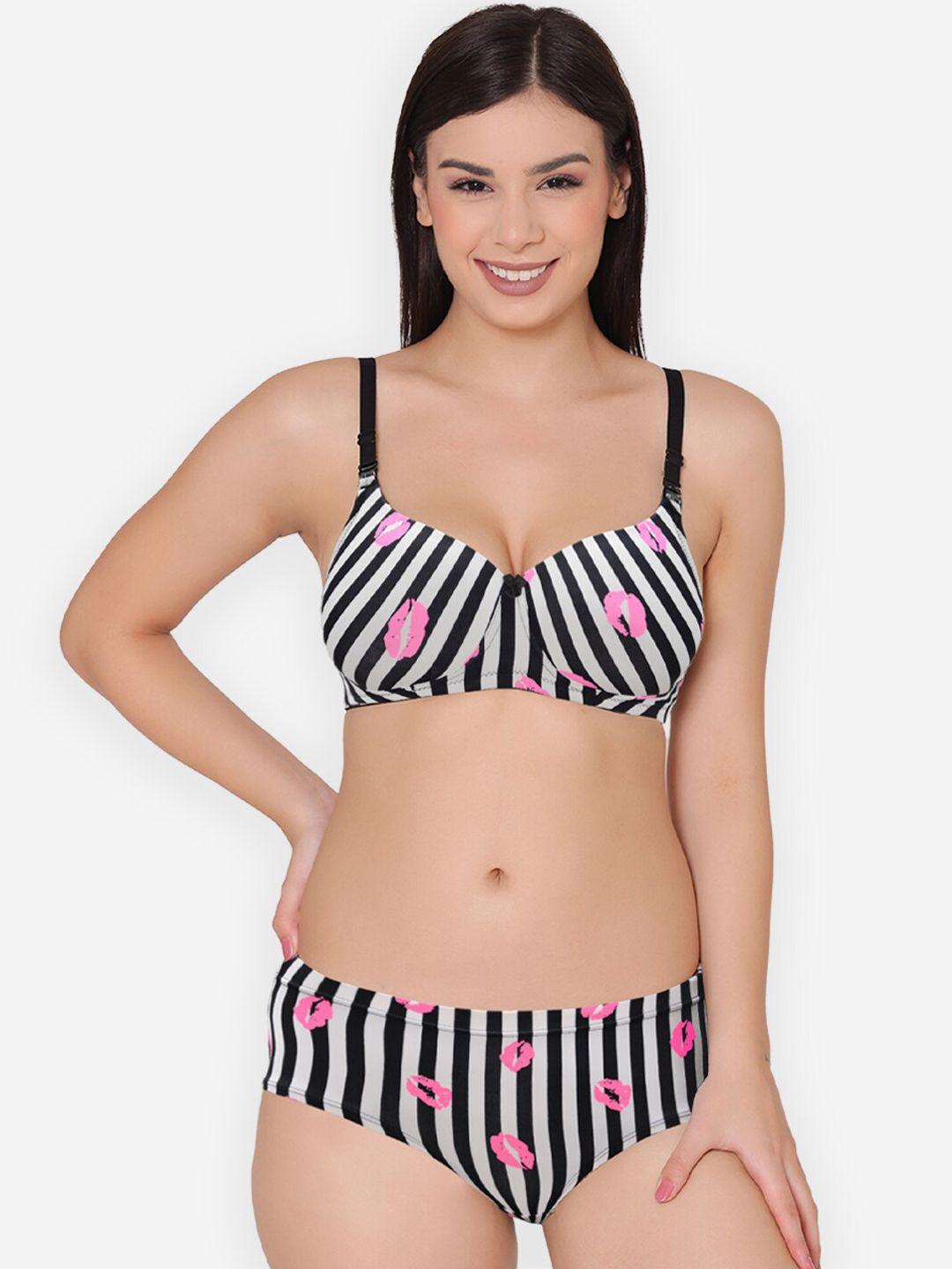 groversons paris beauty striped lingerie set bp0157-black white-32b