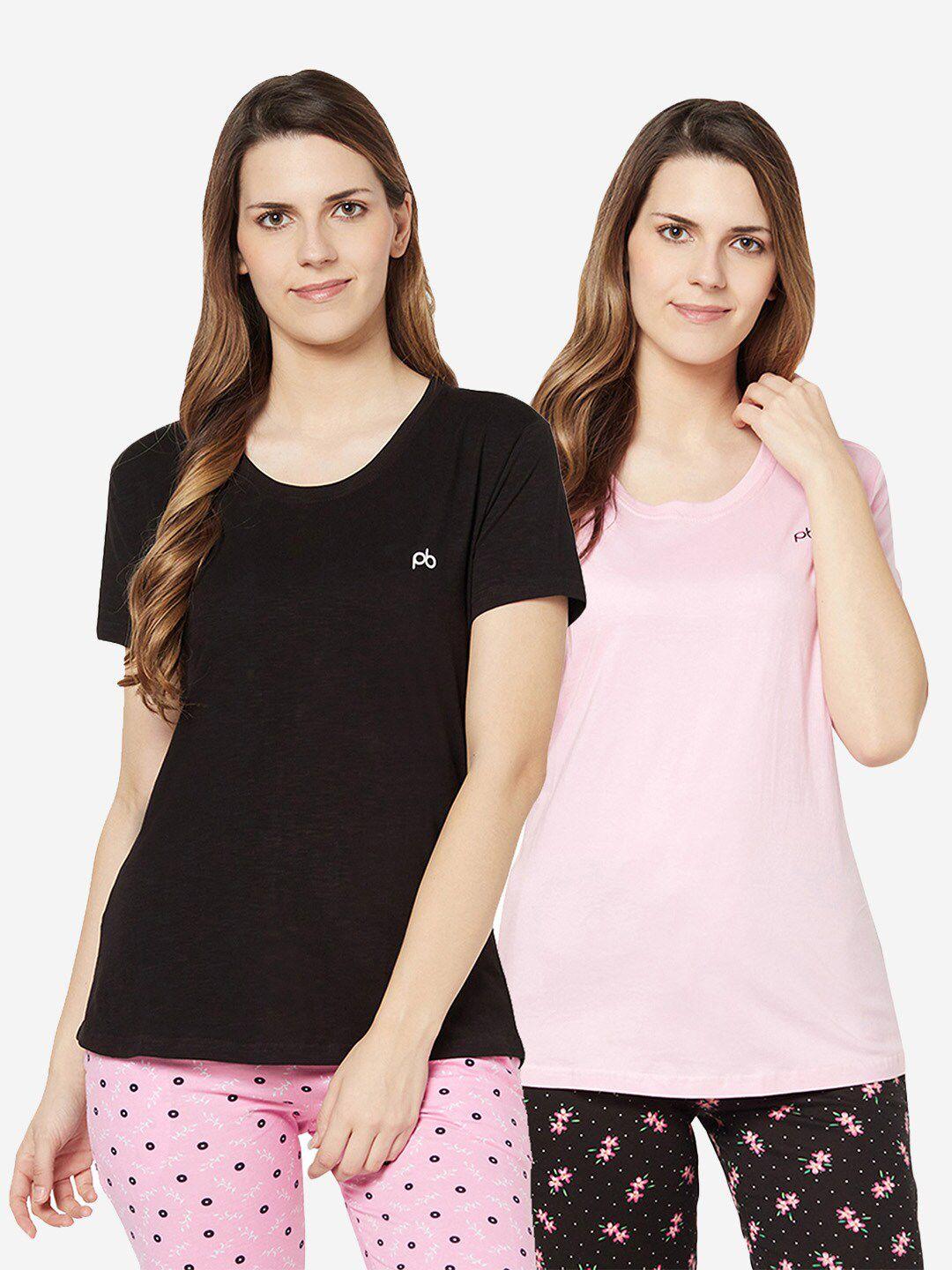 groversons paris beauty women black & pink pack of 2 t-shirt