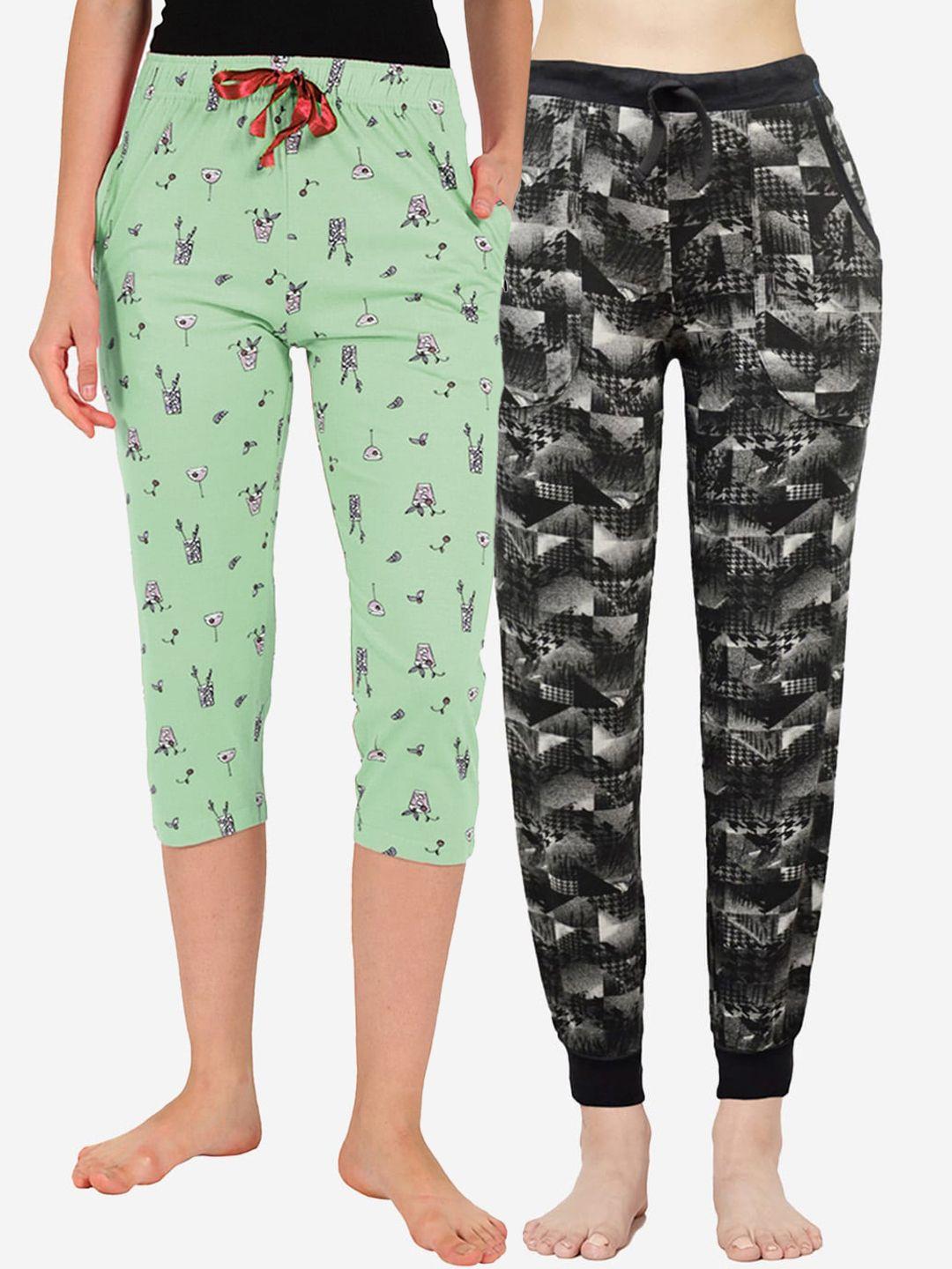 groversons paris beauty women black and green capris pack of 2