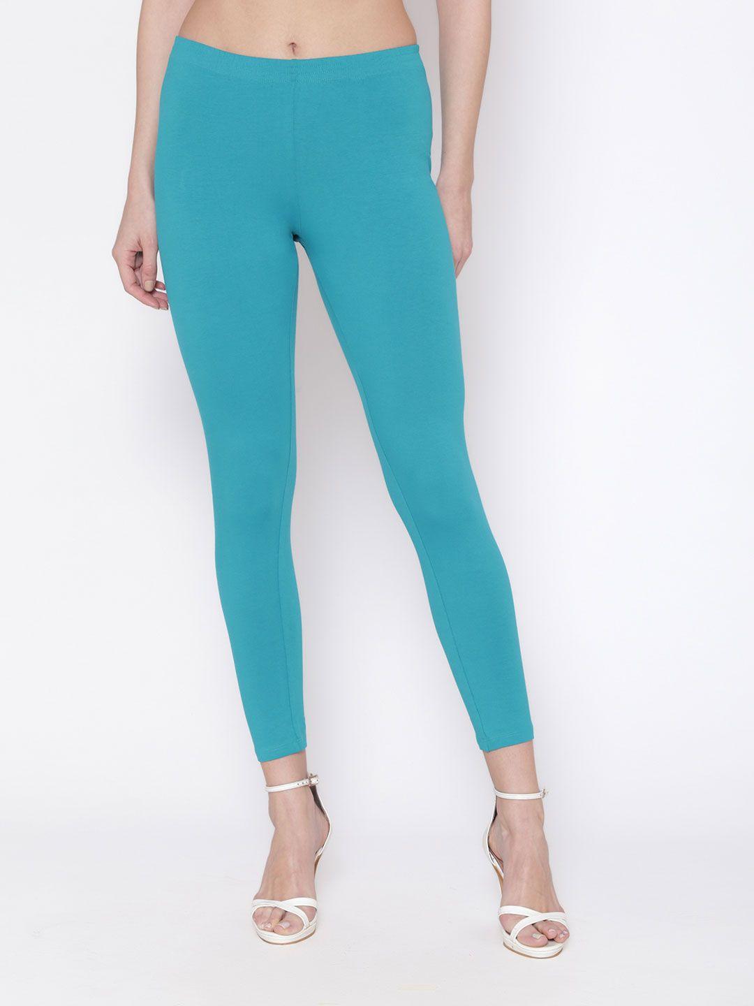 groversons paris beauty women blue solid ankle-length leggings