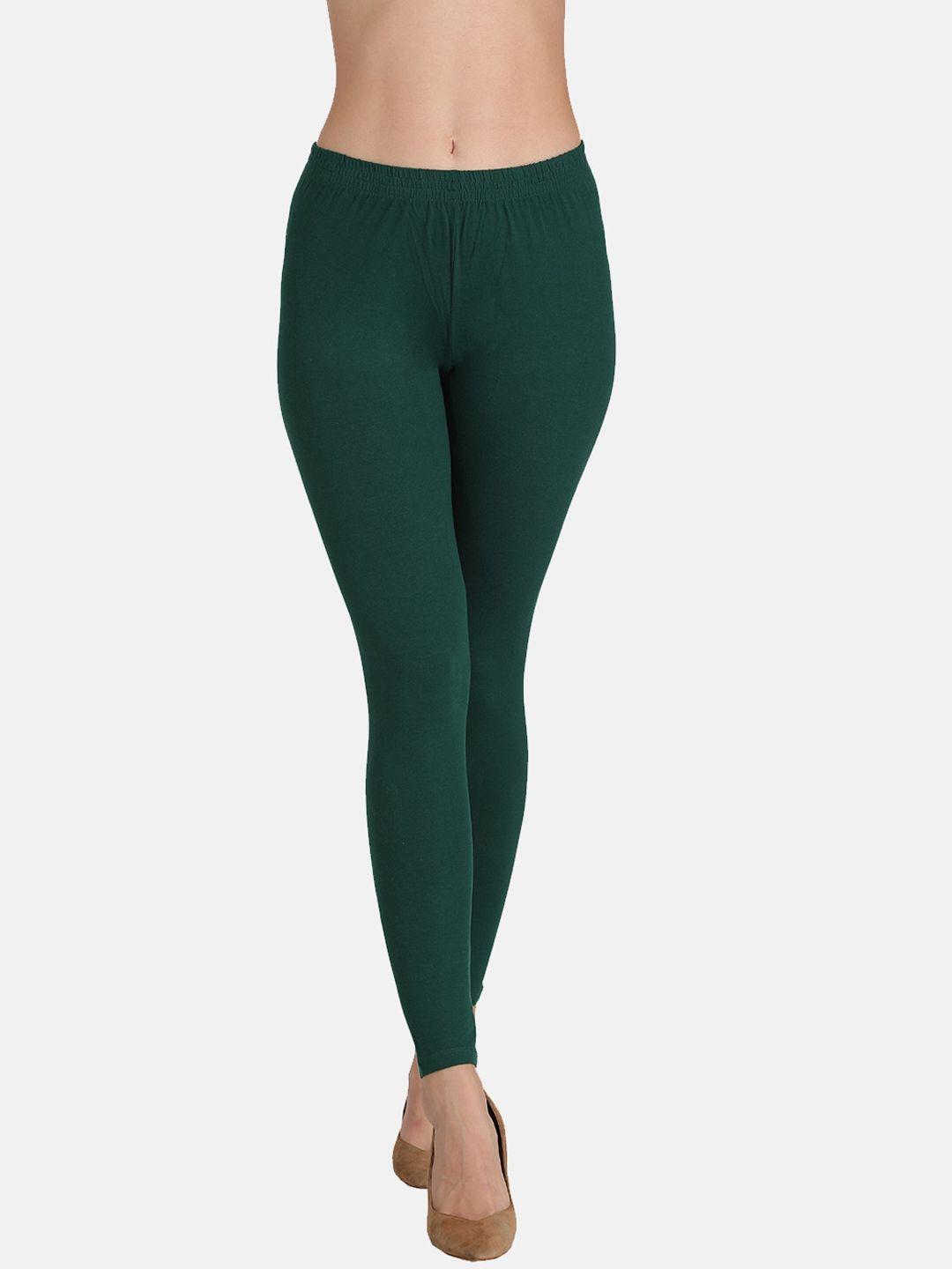 groversons paris beauty women green solid ankle-length leggings