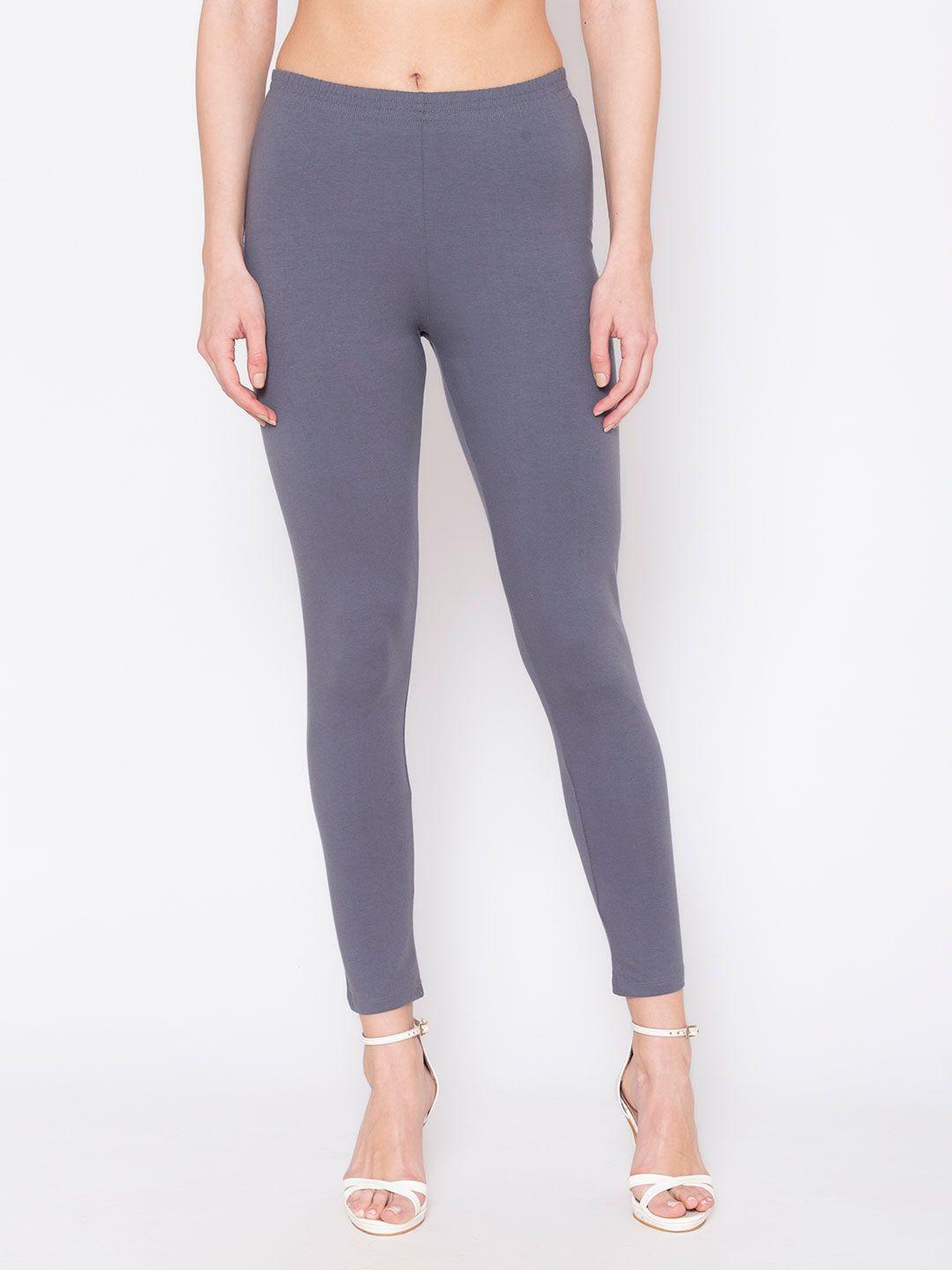 groversons paris beauty women grey solid cotton ankle-length leggings