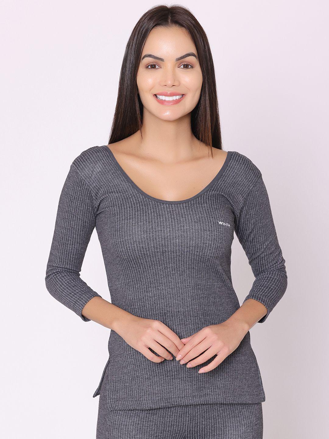 groversons paris beauty women grey solid thermal top