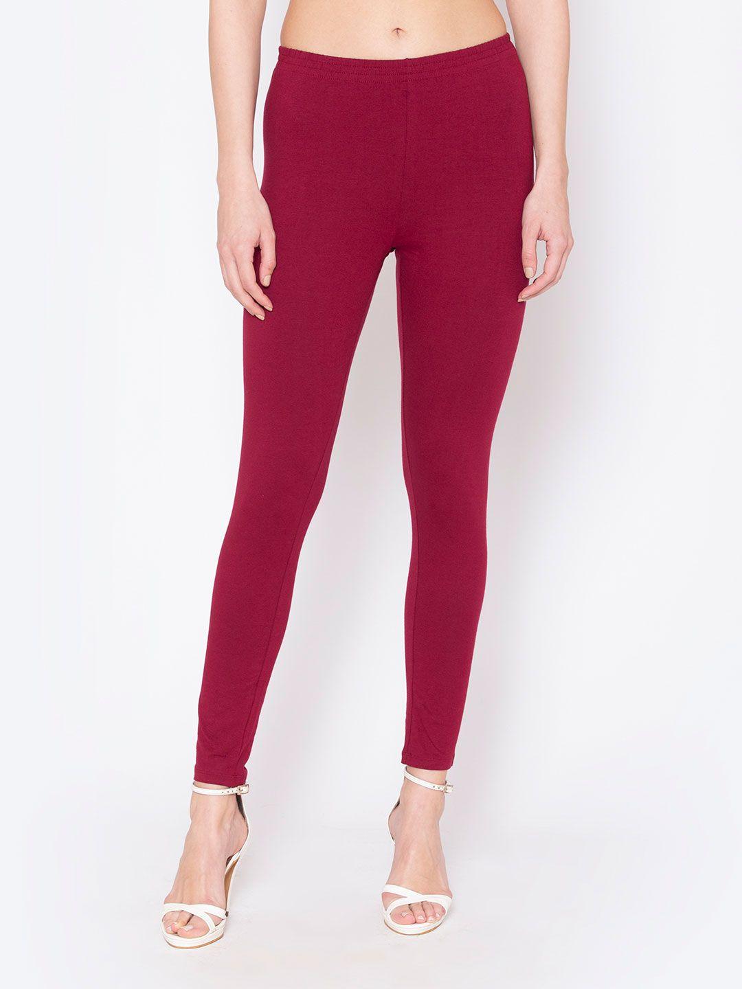 groversons paris beauty women maroon solid ankle length leggings