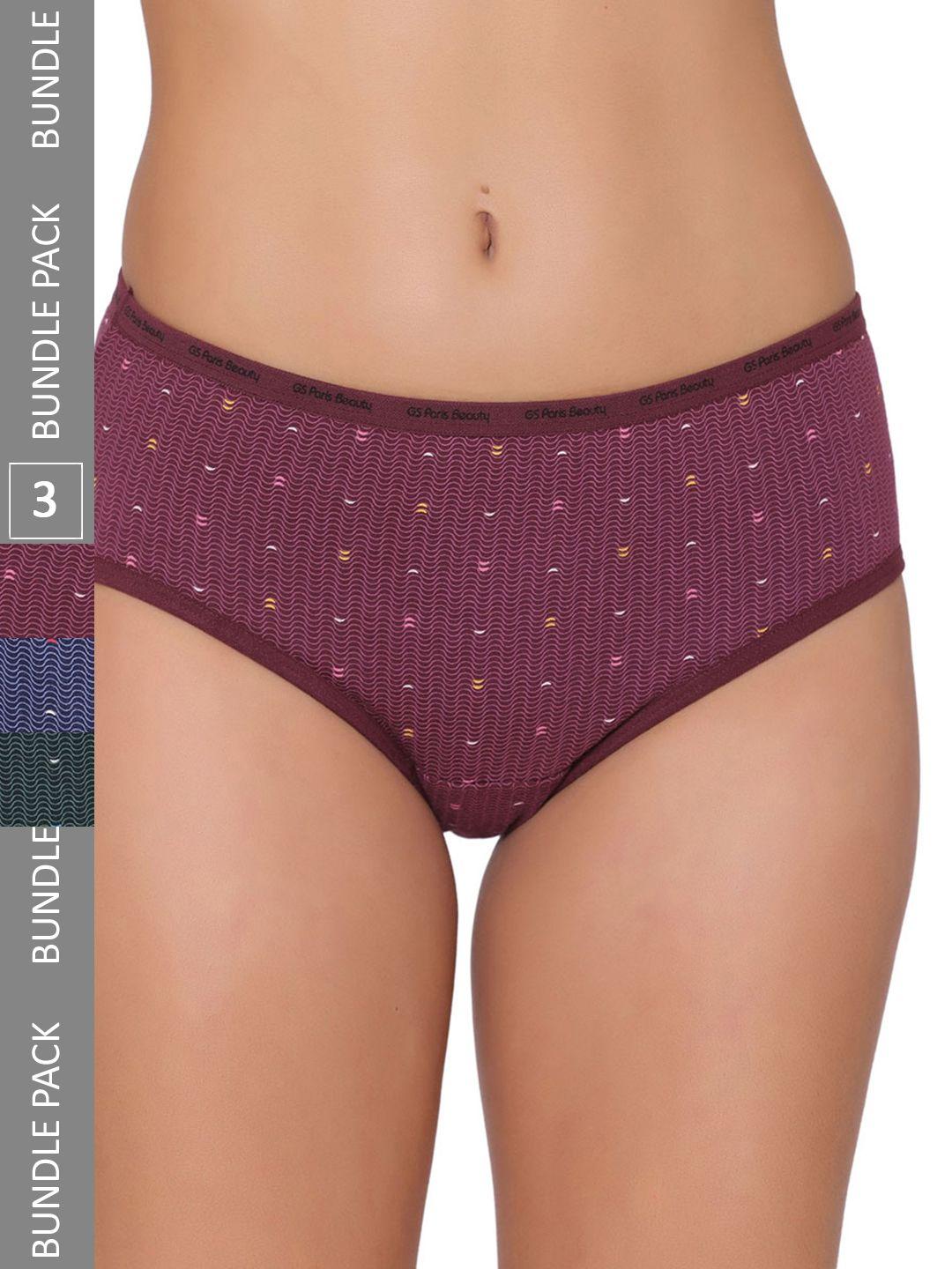 groversons paris beauty women pack of 3 assorted hipster briefs