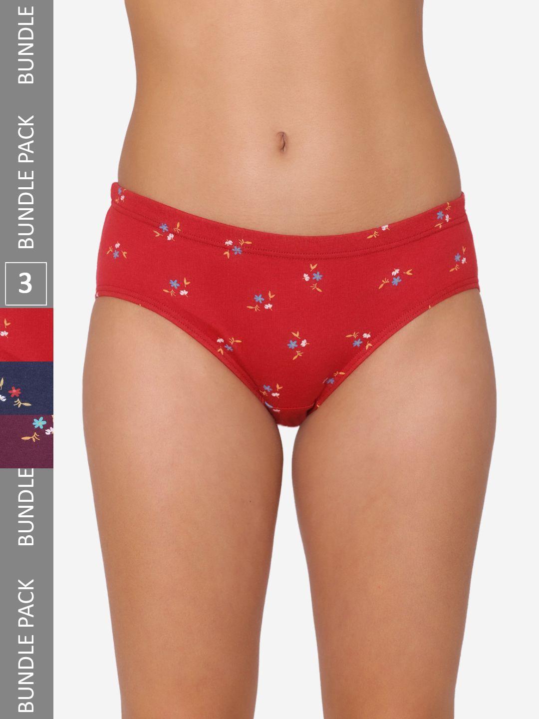 groversons paris beauty women pack of 3 assorted printed hipster briefs