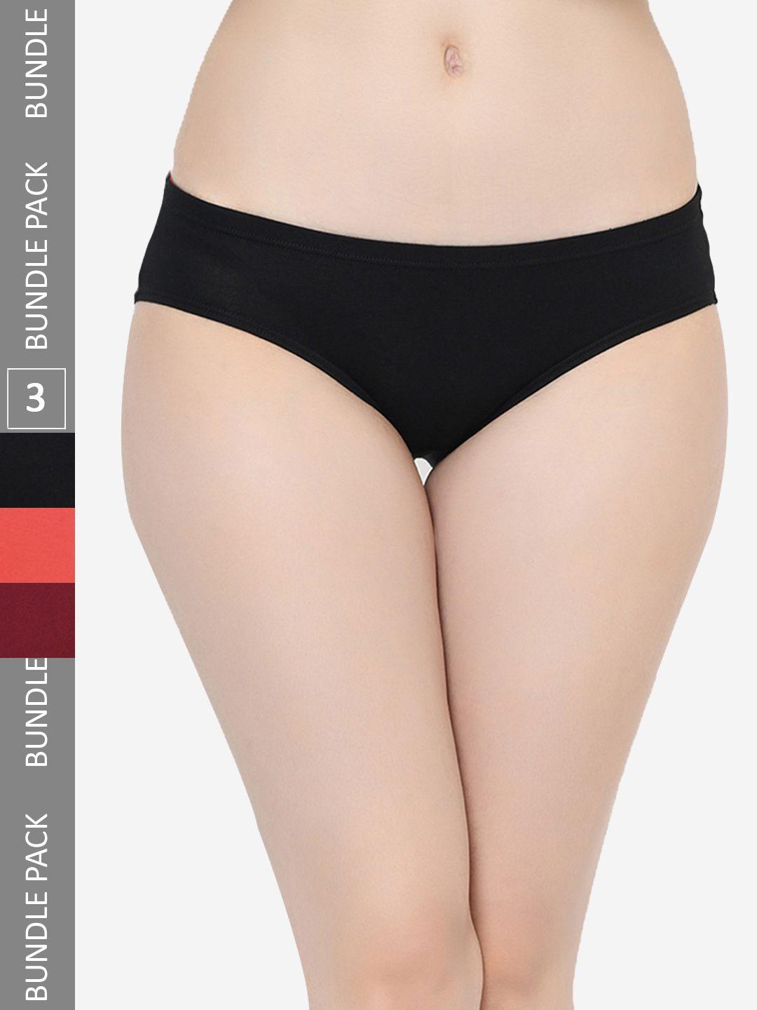 groversons paris beauty women pack of 3 solid  assorted hipster cotton briefs bi-7237