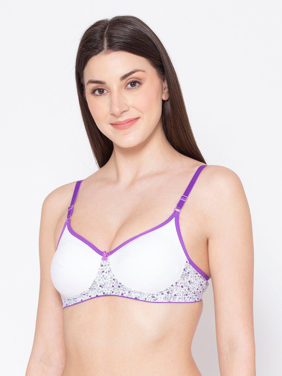 groversons paris beauty women purple & white printed non padded non wired t-shirt bra
