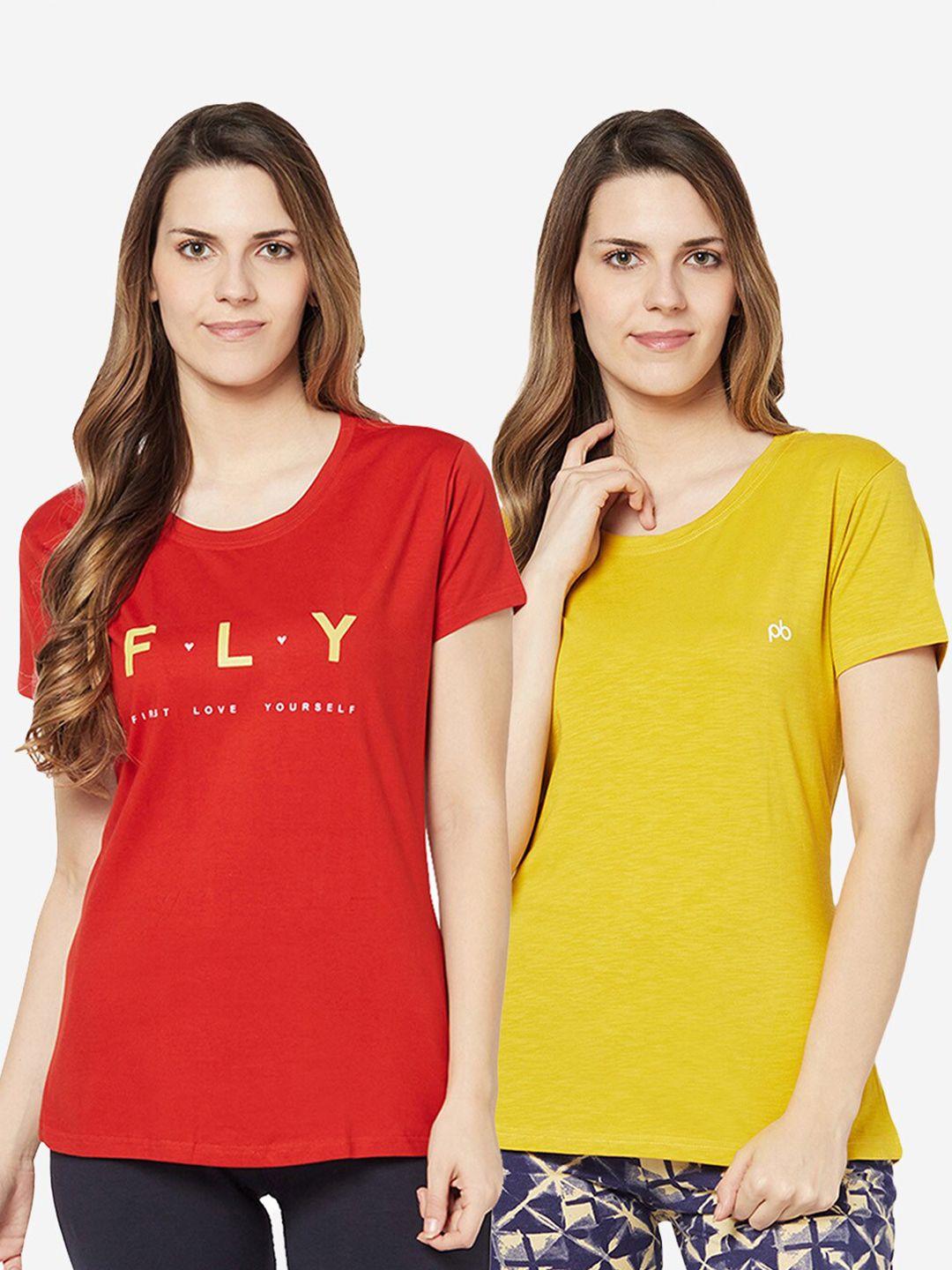 groversons paris beauty women red & yellow pack of 2 t-shirt