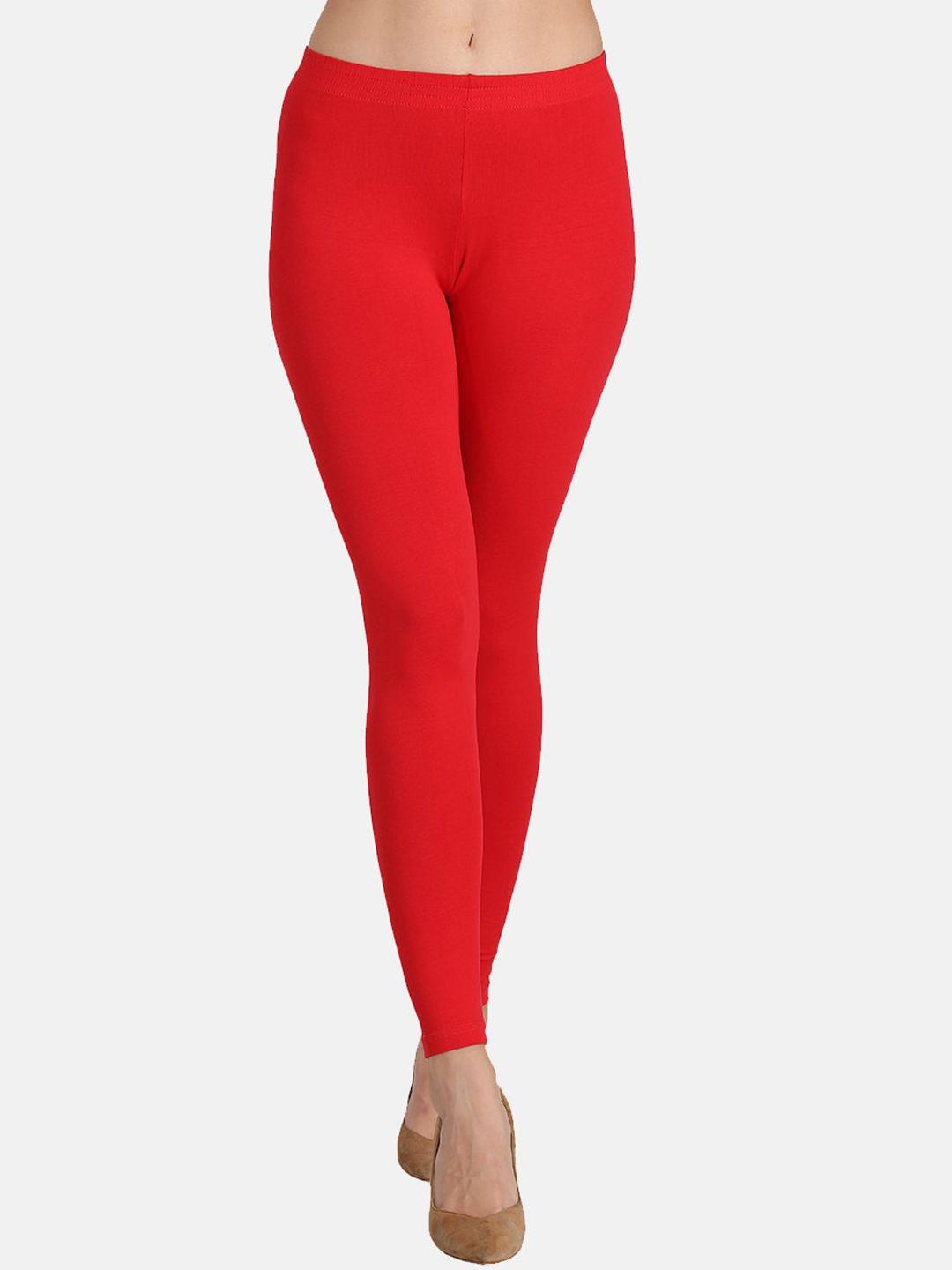 groversons paris beauty women red solid ankle length leggings