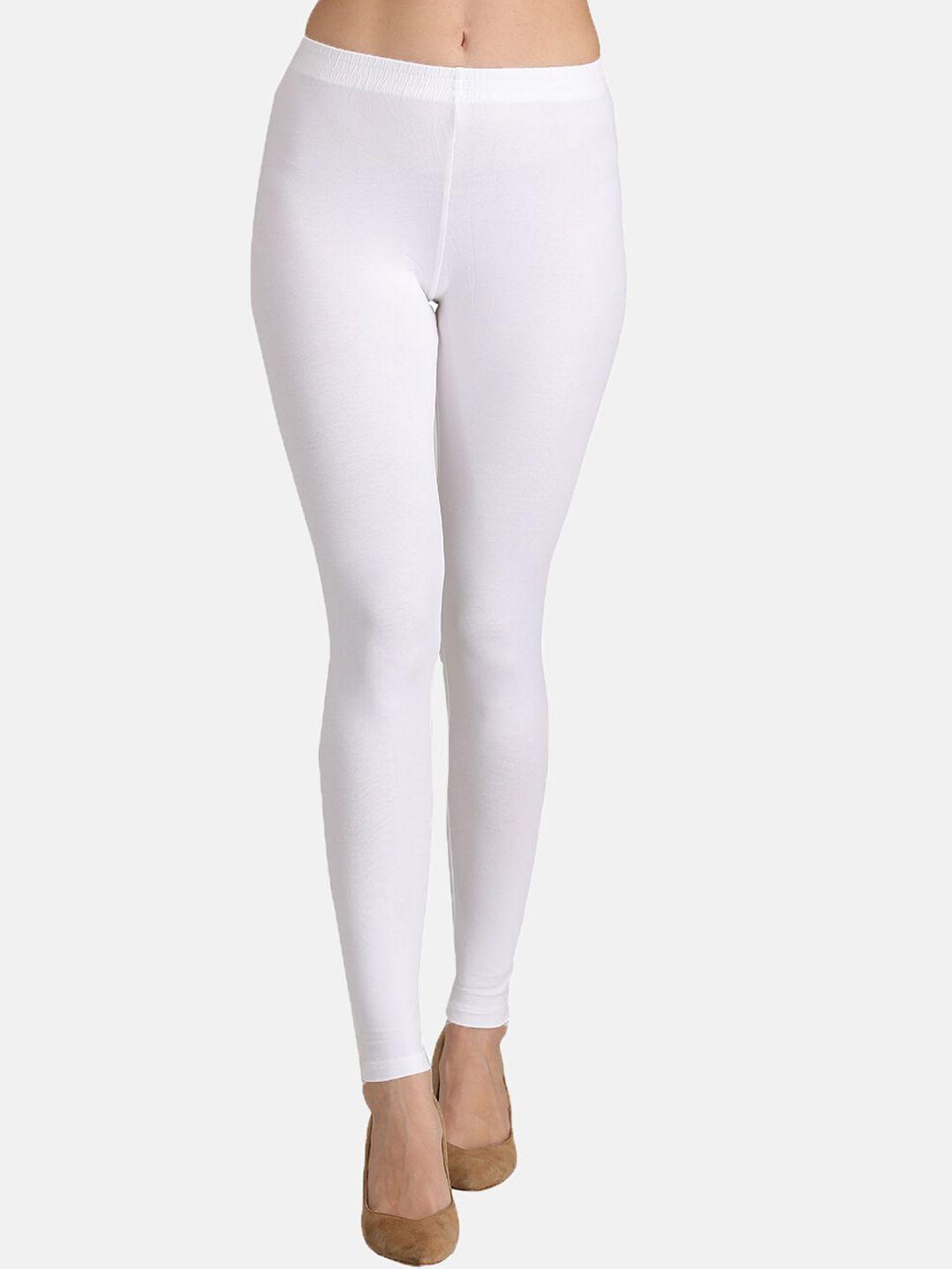 groversons paris beauty women white solid cotton ankle leggings