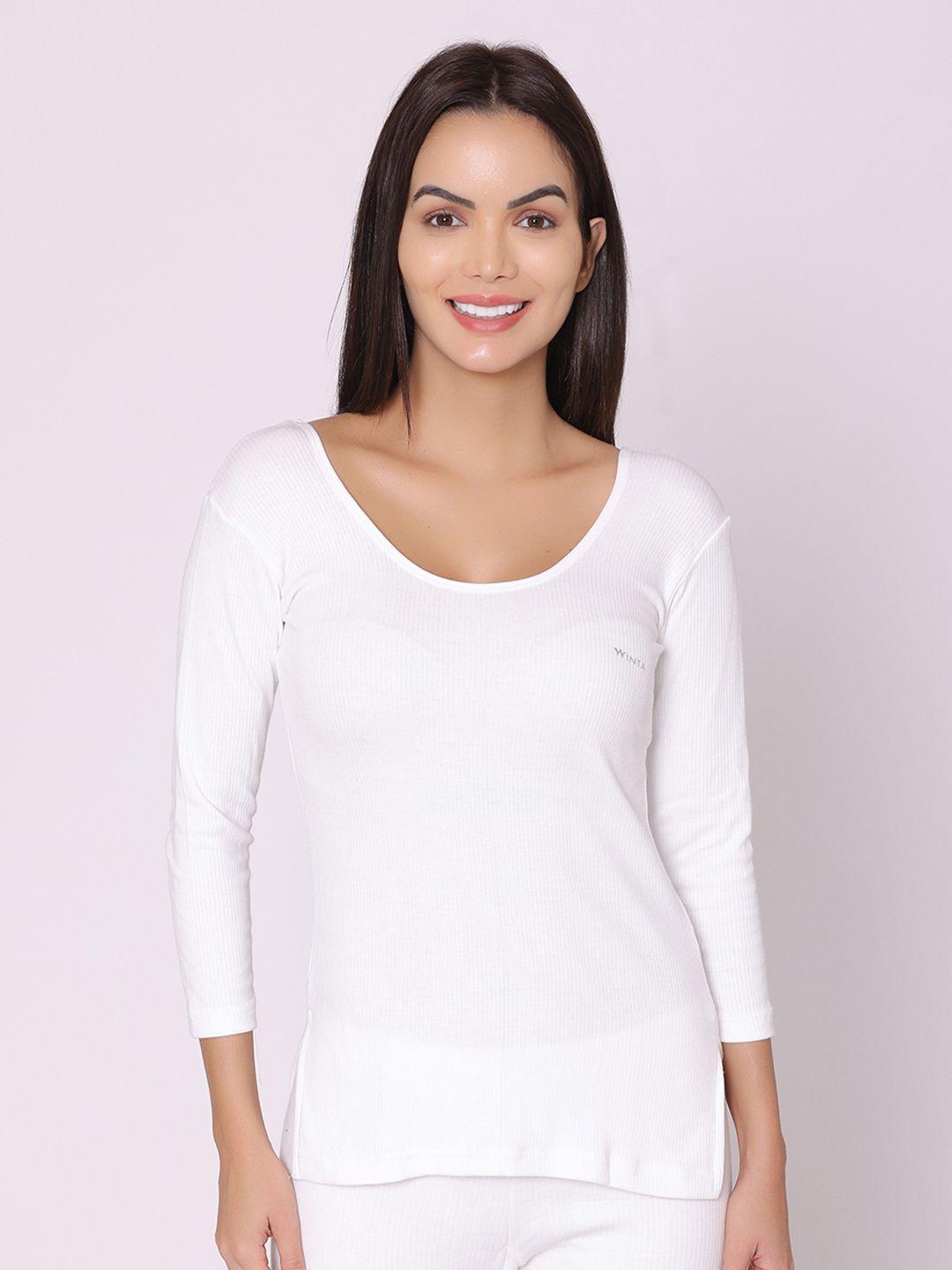 groversons paris beauty women white solid thermal tops