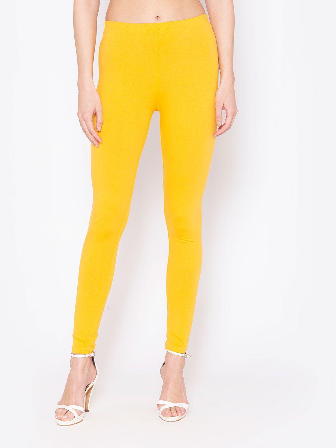 groversons paris beauty women yellow solid cotton ankle-length leggings