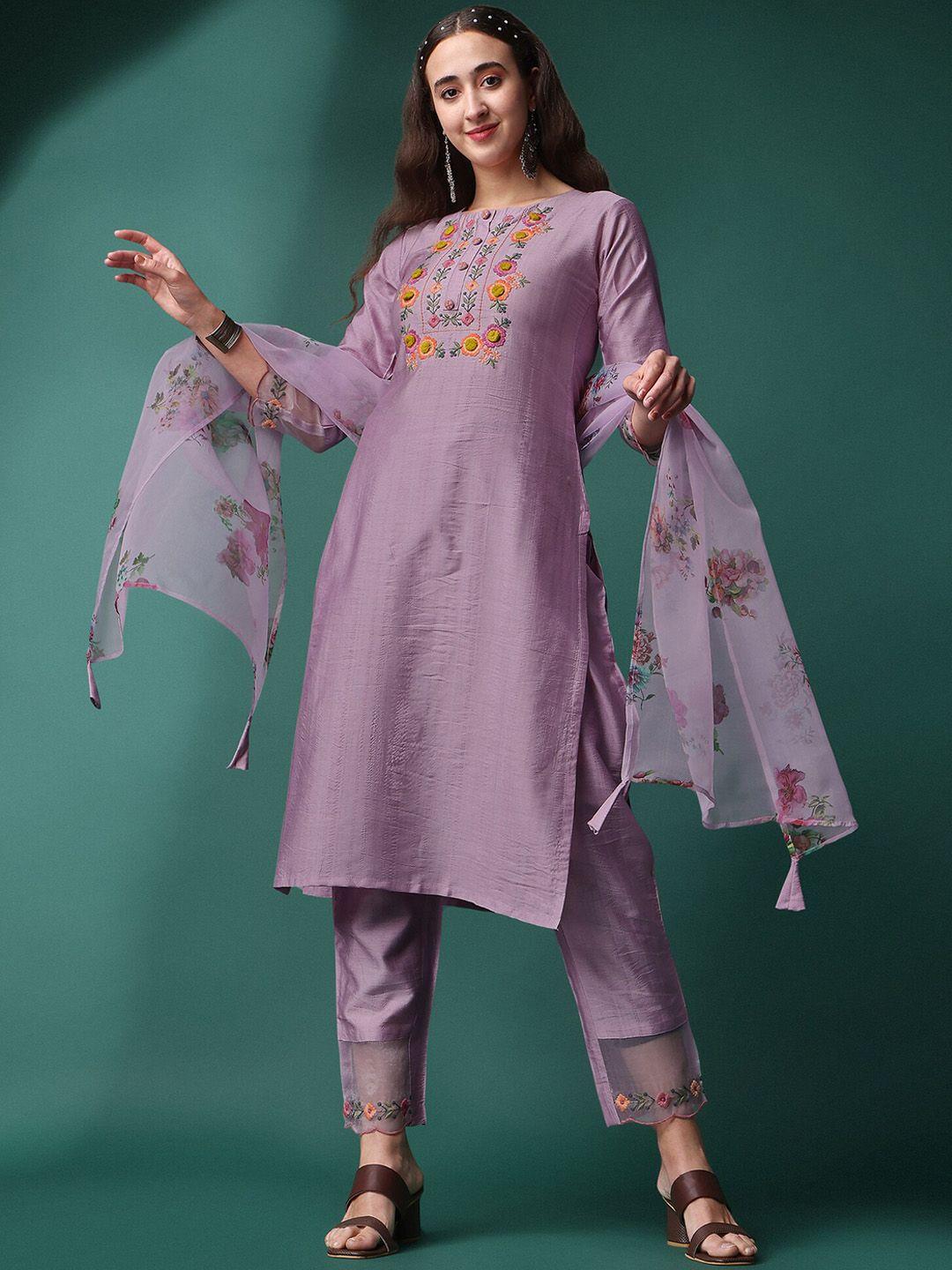 growdamy ethnic motifs yoke design thread work kurta with trousers & dupatta