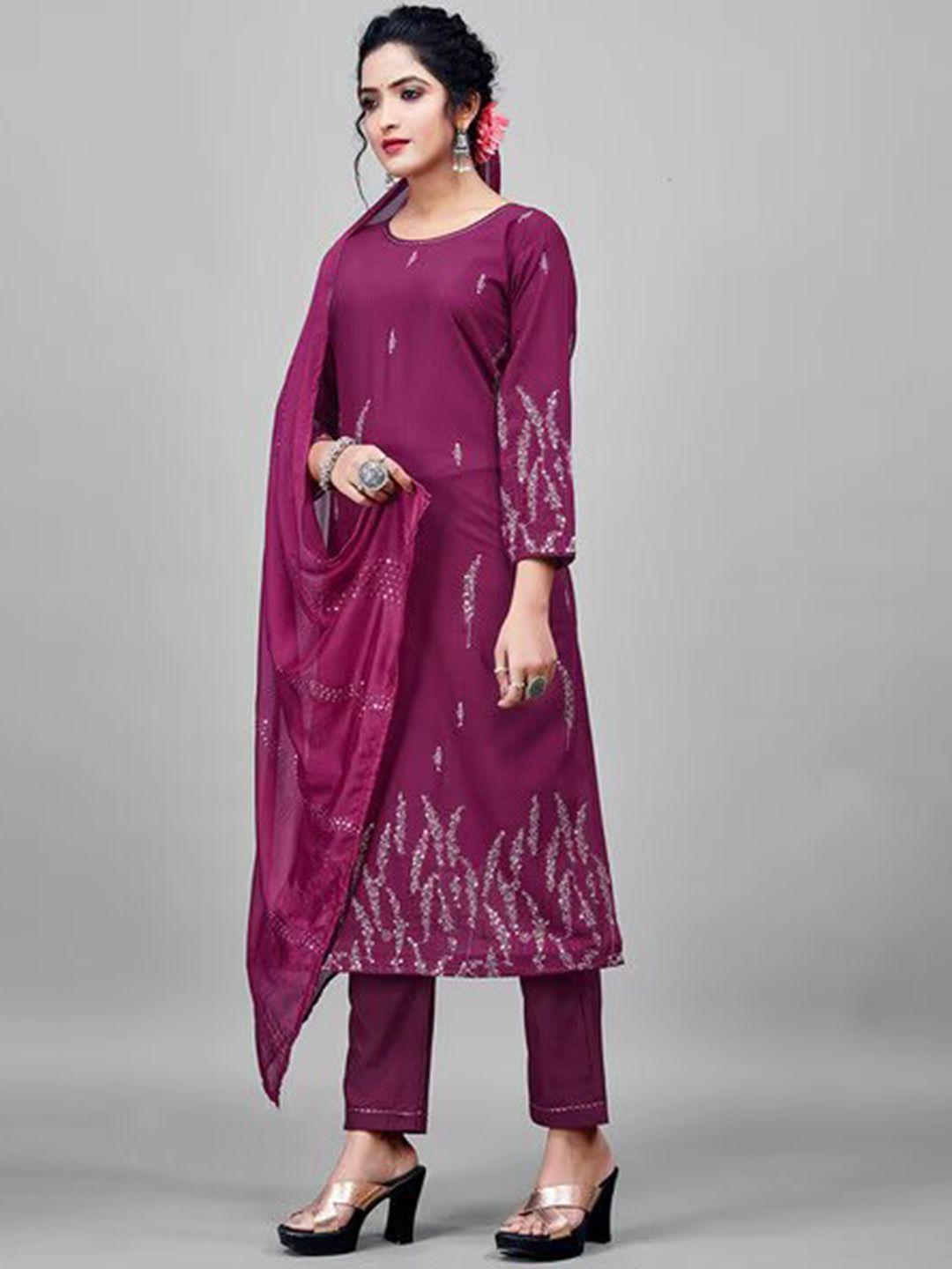 growdamy women floral embroidered regular kurta with trousers & with dupatta