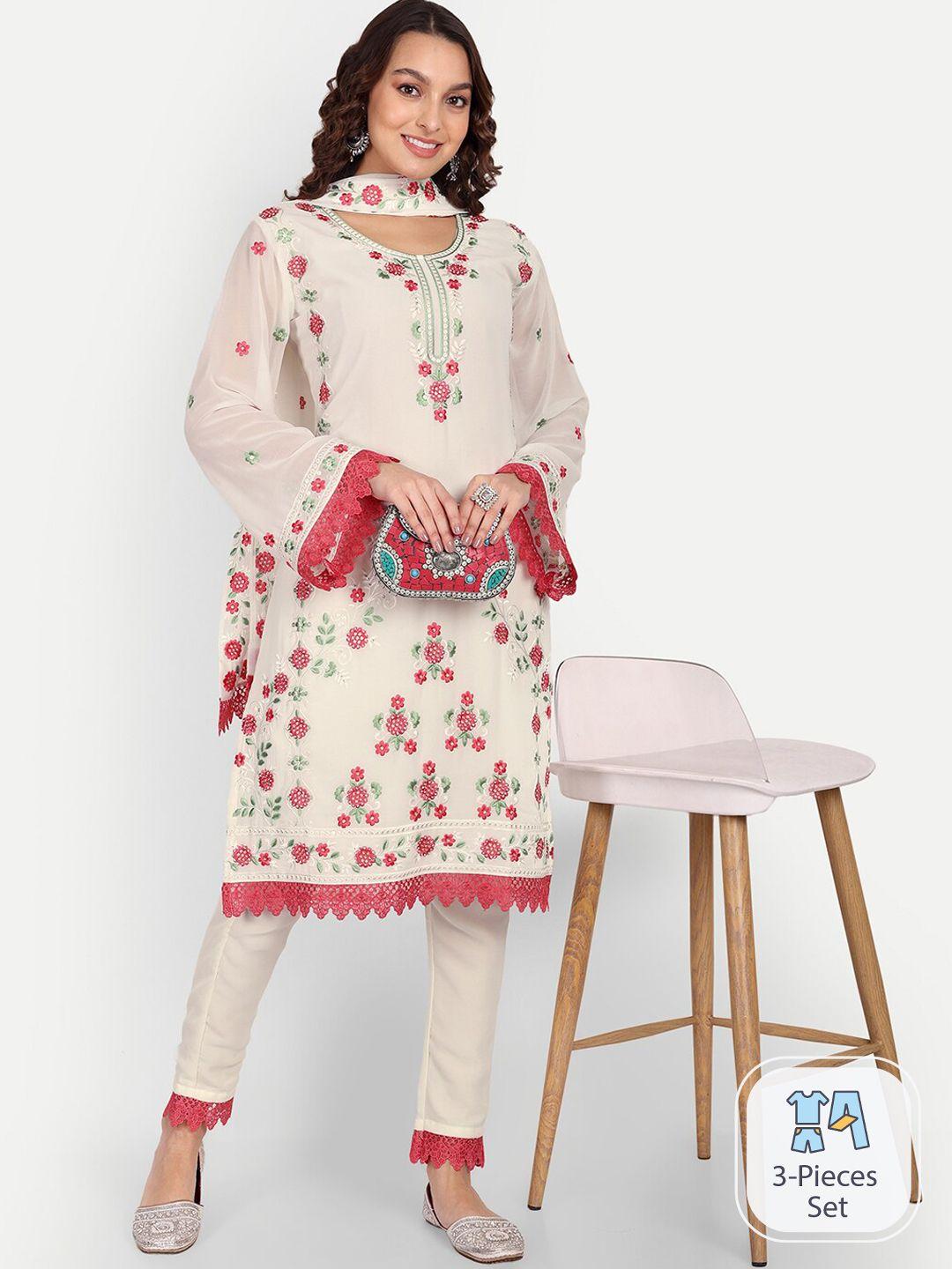 growish floral embroidered kurta & trousers with dupatta