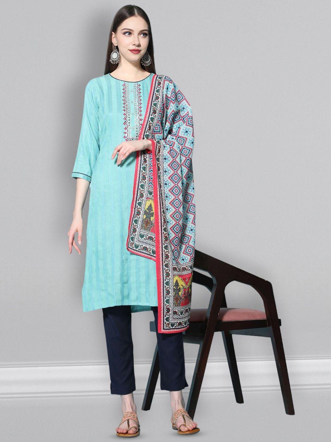 growish geometric embroidered pure cotton straight kurta with trousers & dupatta