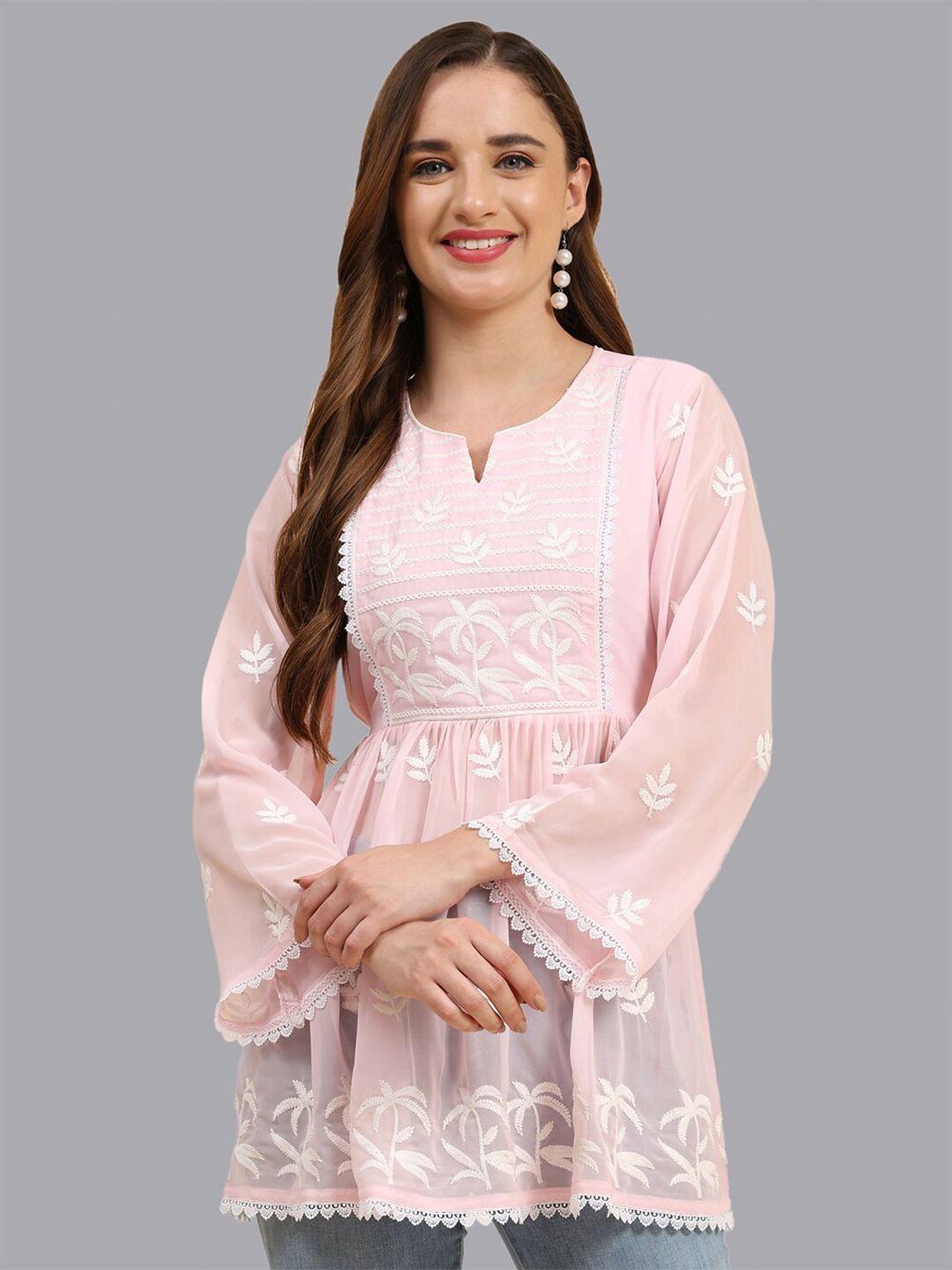 growish pink embroidered georgette top