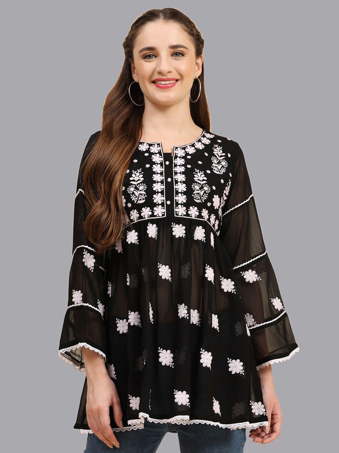 growish black embroidered georgette top