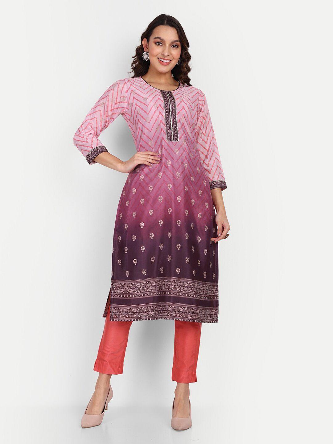 growish chevron printed gotta patti cotton silk kurta