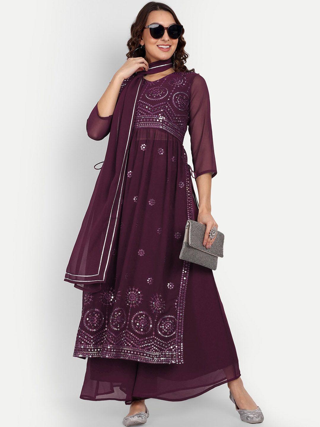 growish ethnic motifs embroidered high slit sequinned kurta with palazzos & dupatta