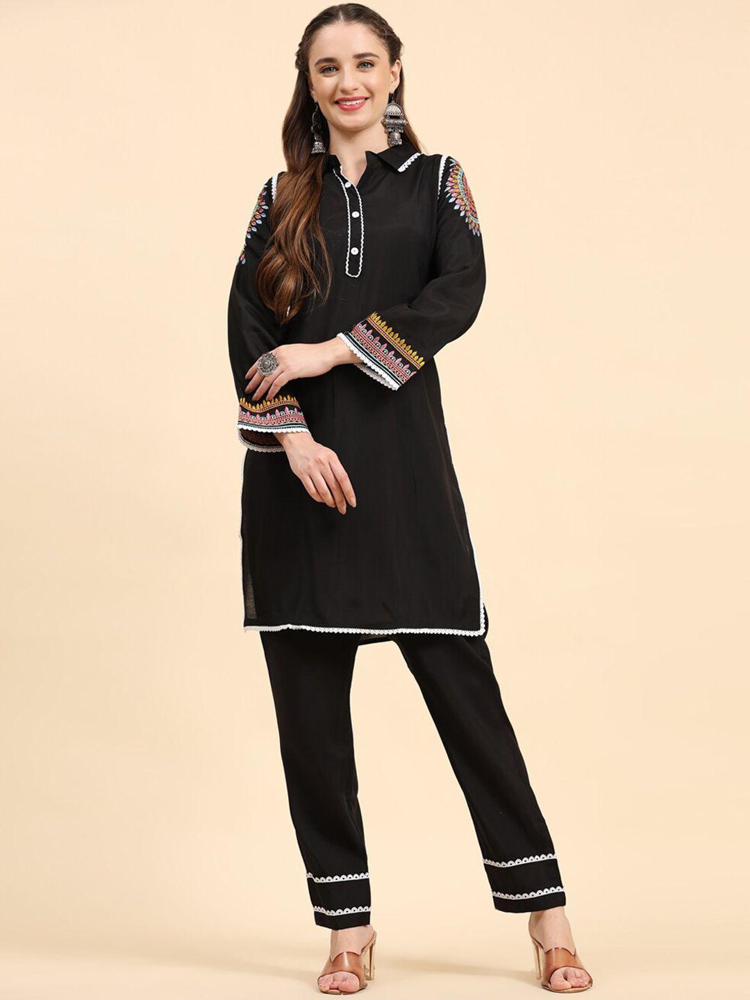 growish ethnic motifs embroidered kurta with trouser