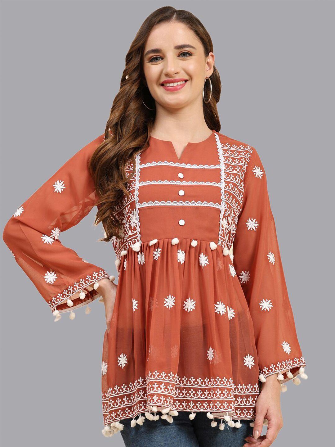 growish ethnic motifs embroidered peplum top