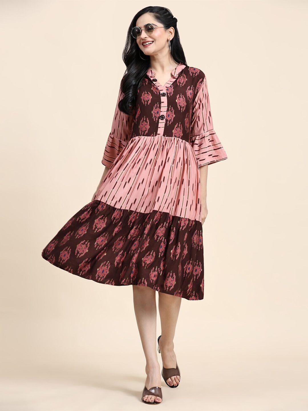 growish ethnic motifs printed fit & flare cotton dress