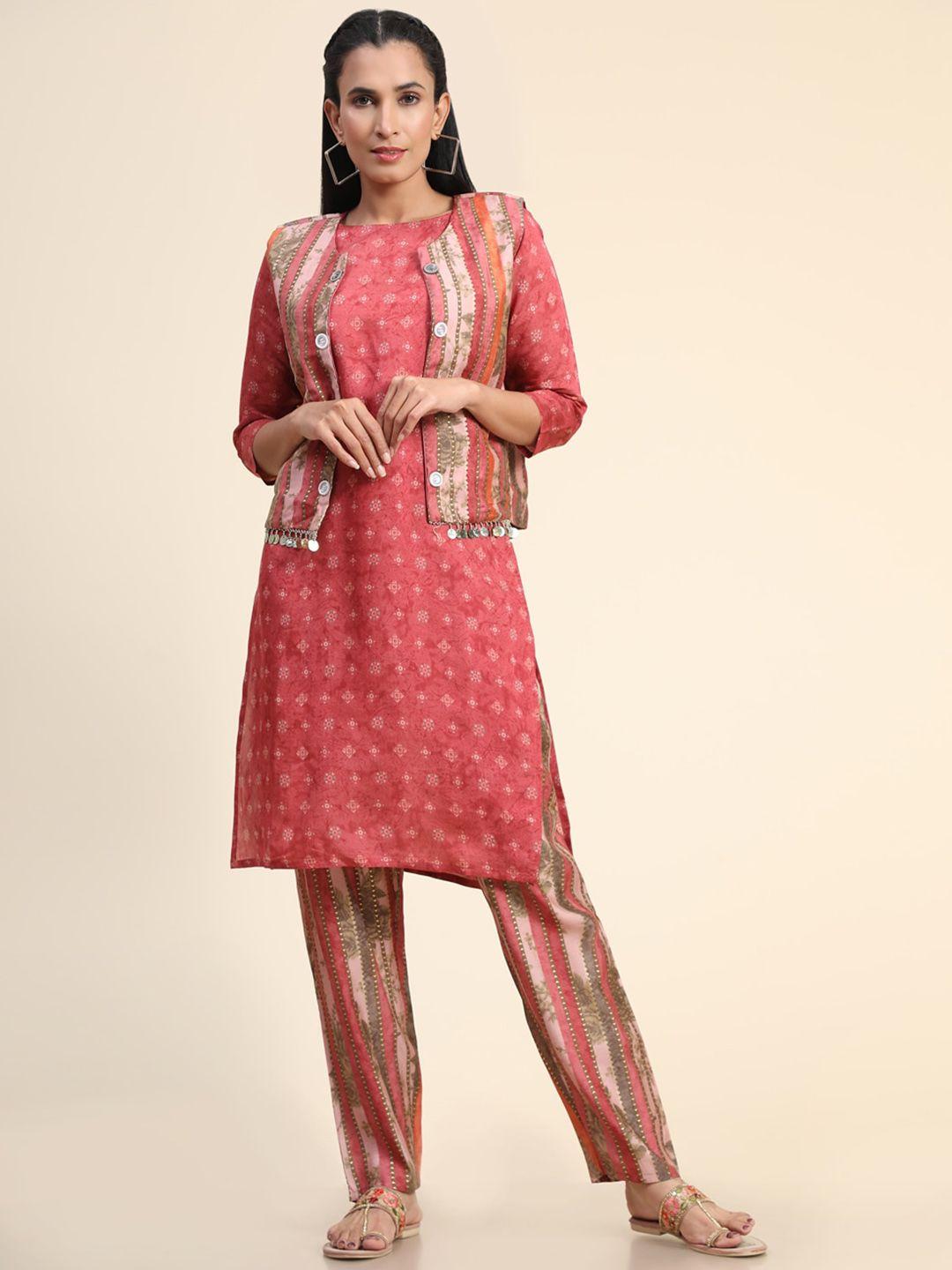 growish ethnic motifs printed straight kurta with trouser
