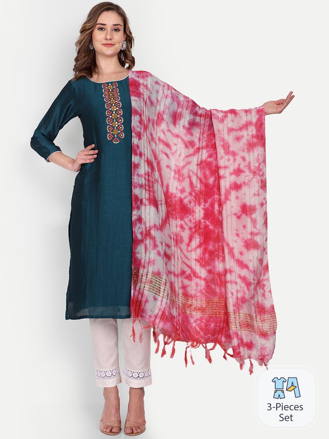 growish ethnic motifs yoke design regular kurta with trousers & dupatta