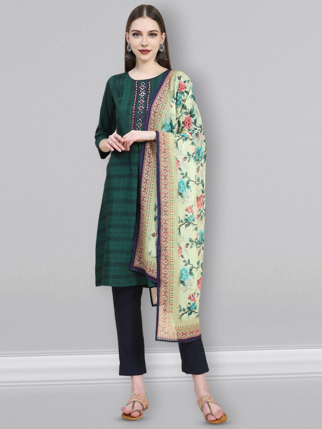 growish floral embroidered pure cotton straight kurta with trousers & dupatta