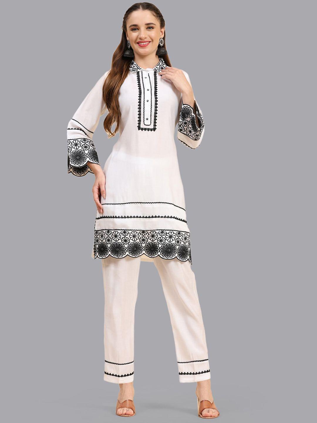 growish floral embroidered regular straight kurta with trousers