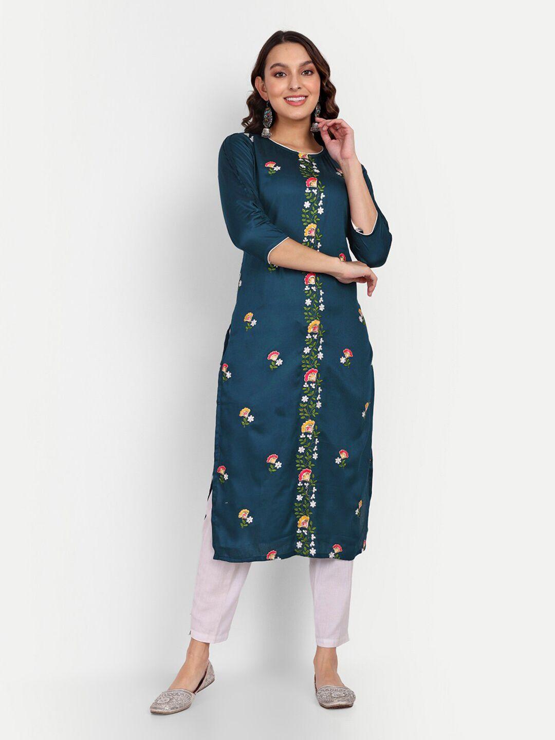 growish floral embroidered straight kurta