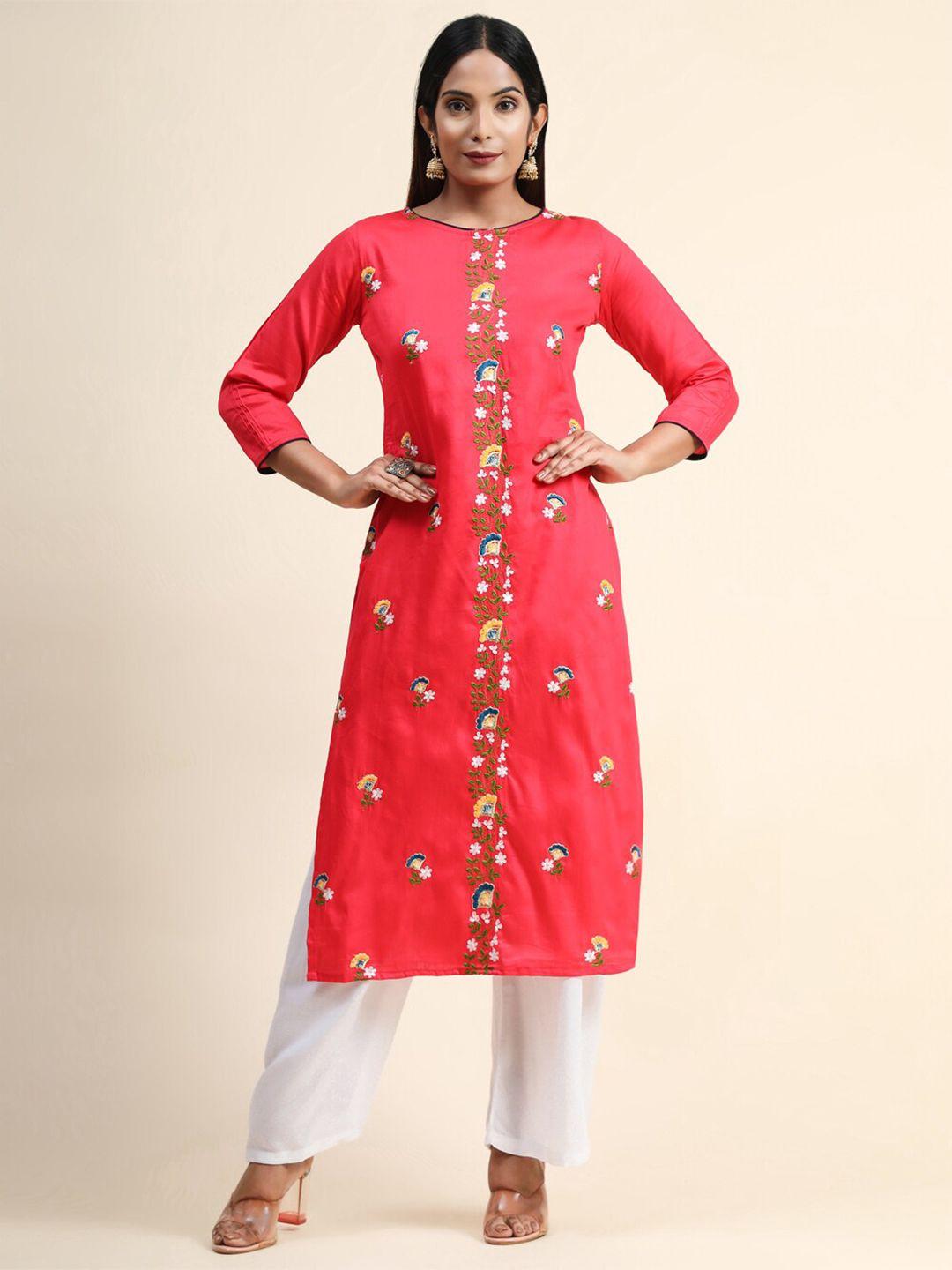 growish floral embroidered straight kurta