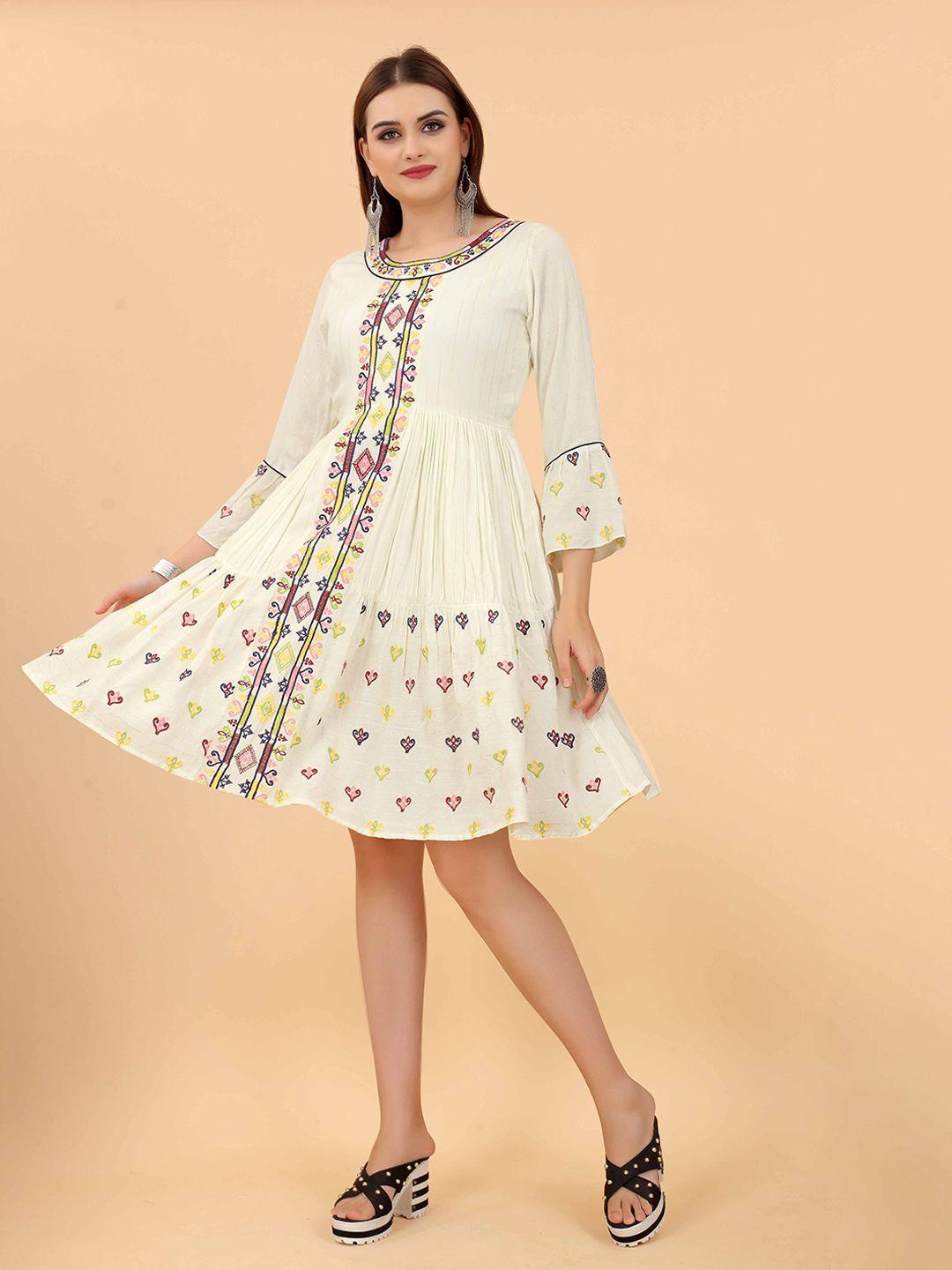 growish floral print bell sleeve a-line dress