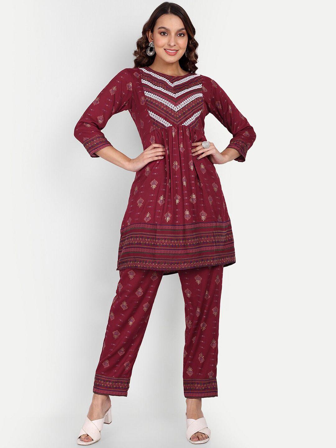 growish floral printed a-line kurta with trousers